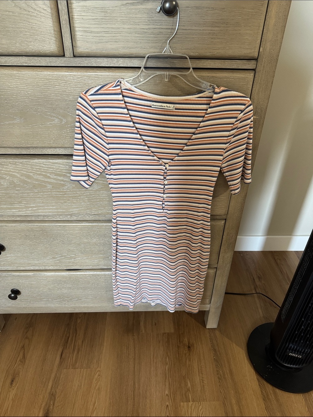 Abercrombie & Fitch Pink and Blue Striped V-Neck Knit Dress